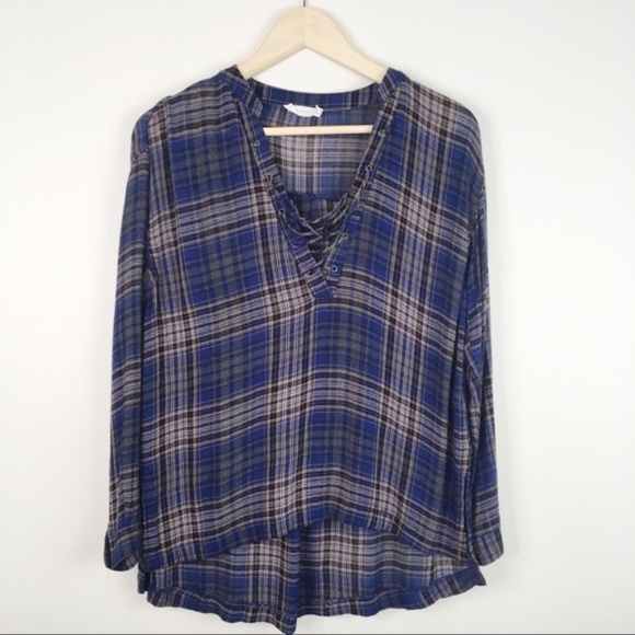 Lush Light Plaid Popover Oversized Shirt - Picture 2 of 7